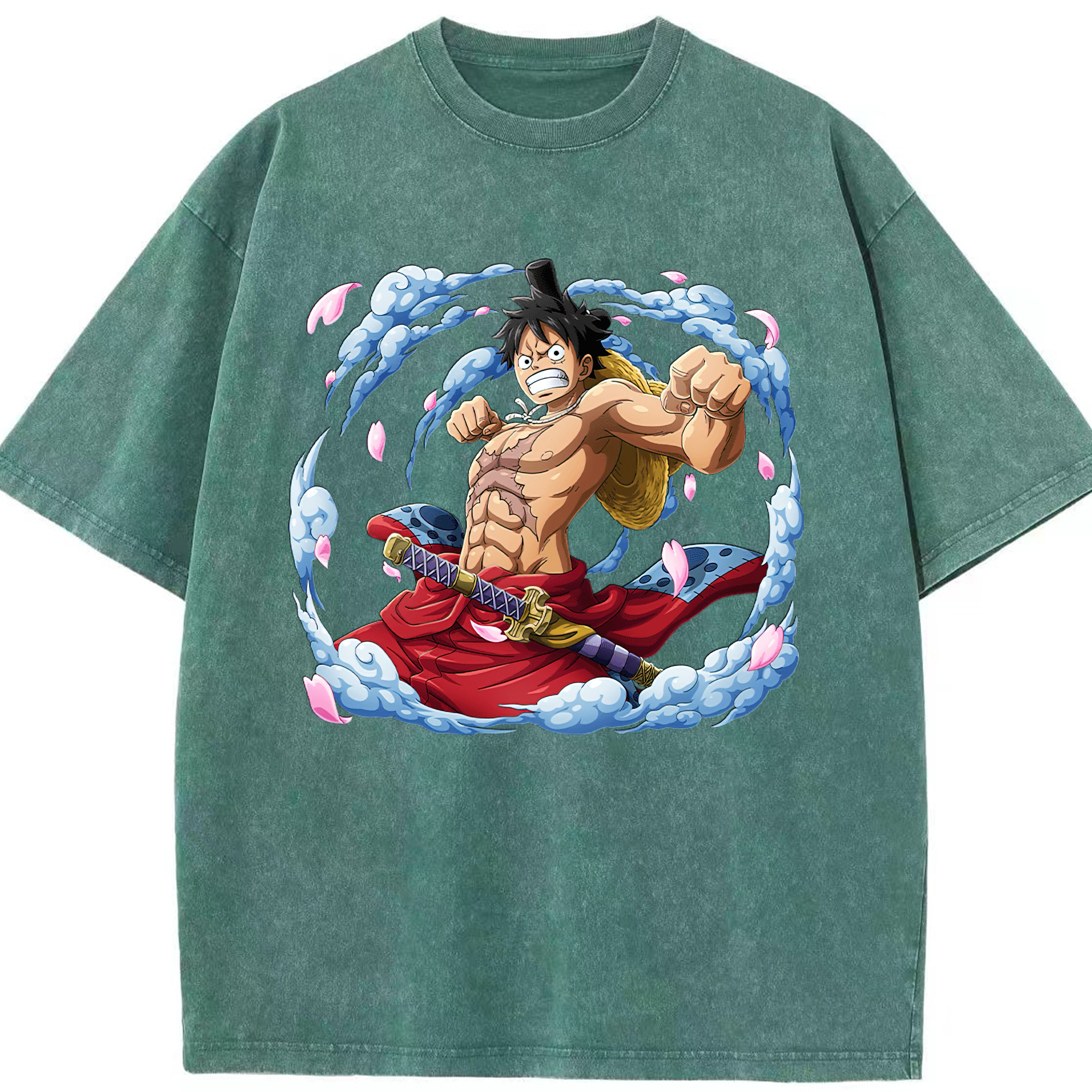 ワンピース モンキー・D・ルフィ ONE PIECE Monkey D. Luffy 綿100% ヴィンテージ風 半袖Tシャツ（フロントプリント）